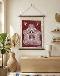 Warli Scroll Maroon & White Tribal Art Wall Hanging