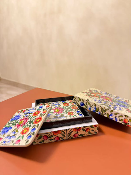 Kashmiri Paper Mache Floral Coaster Set