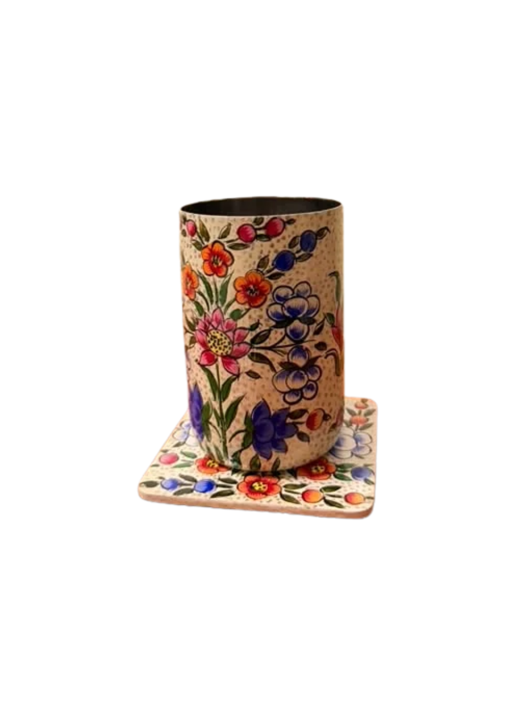 Kashmiri Papier-Mâché Floral Stainless Steel Glass