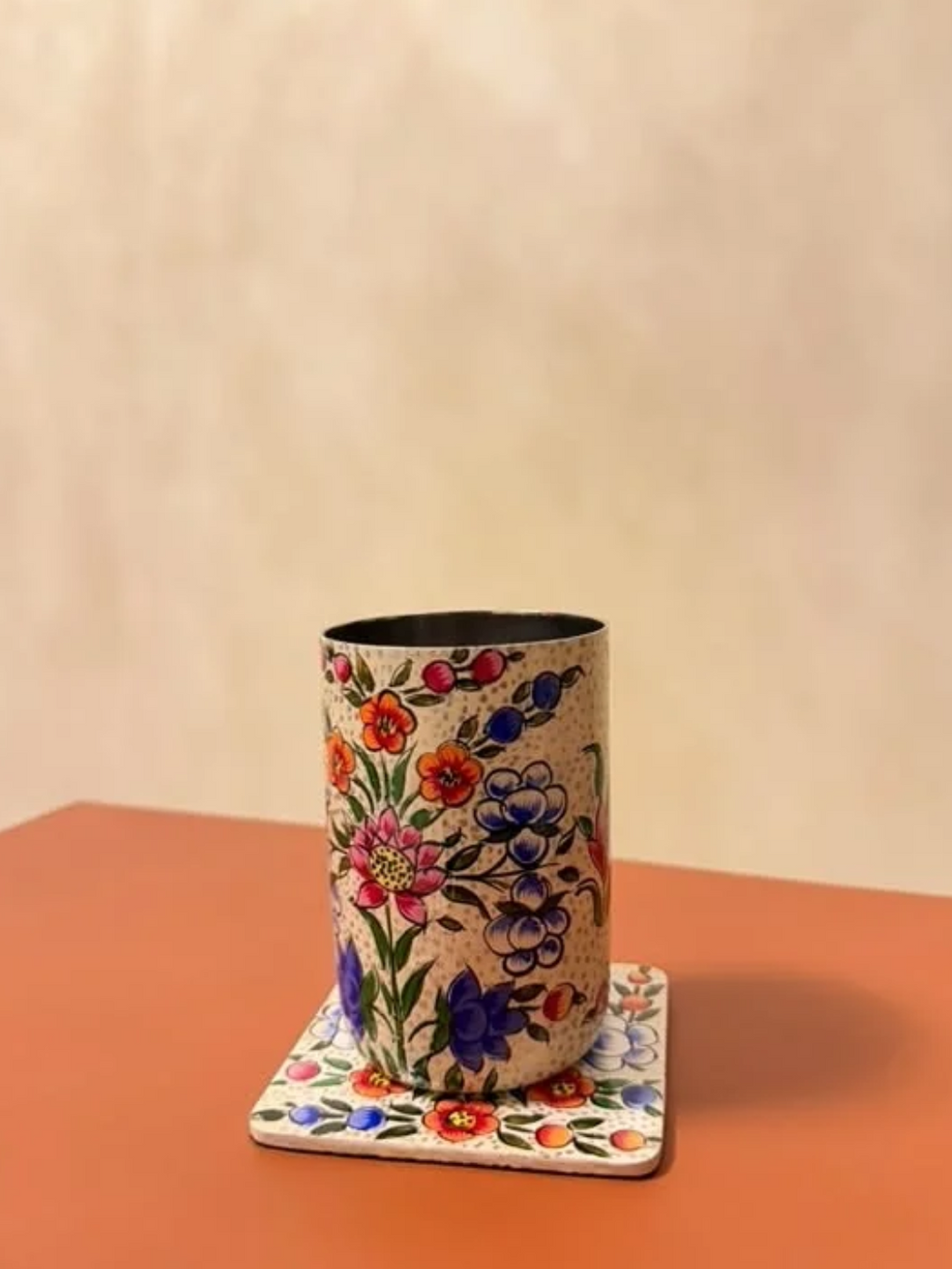 Kashmiri Papier-Mâché Floral Stainless Steel Glass
