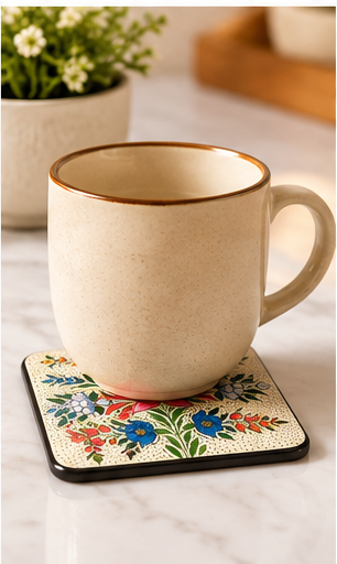 Kashmiri Paper Mache Floral Coaster Set