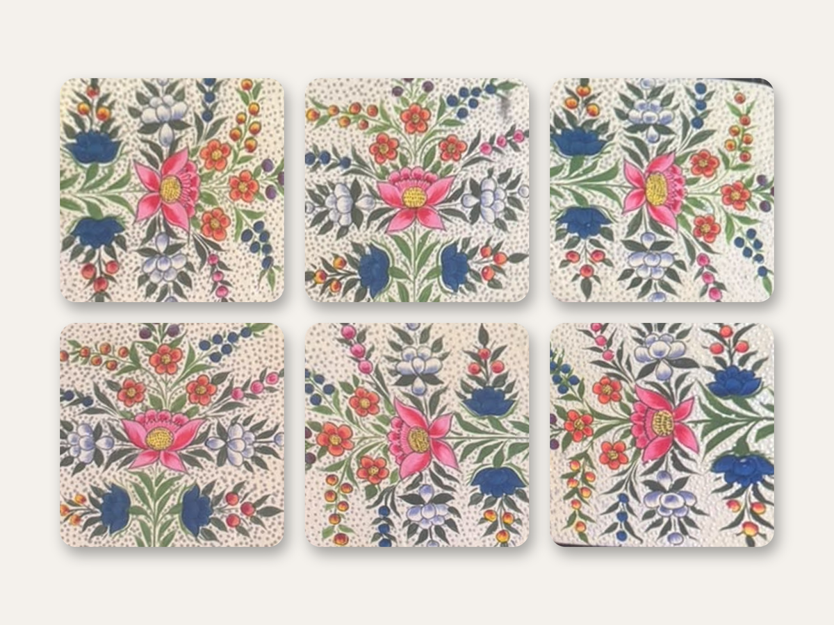 Kashmiri Paper Mache Floral Coaster Set
