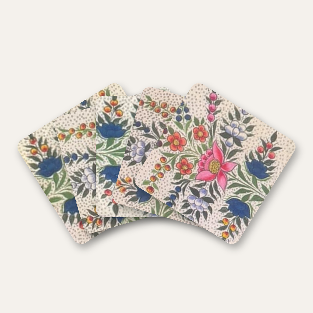 Kashmiri Paper Mache Floral Coaster Set