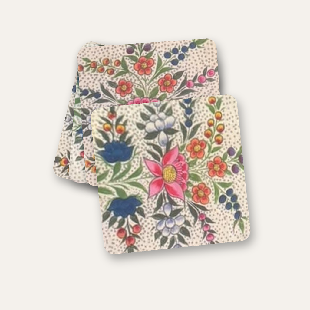 Kashmiri Paper Mache Floral Coaster Set