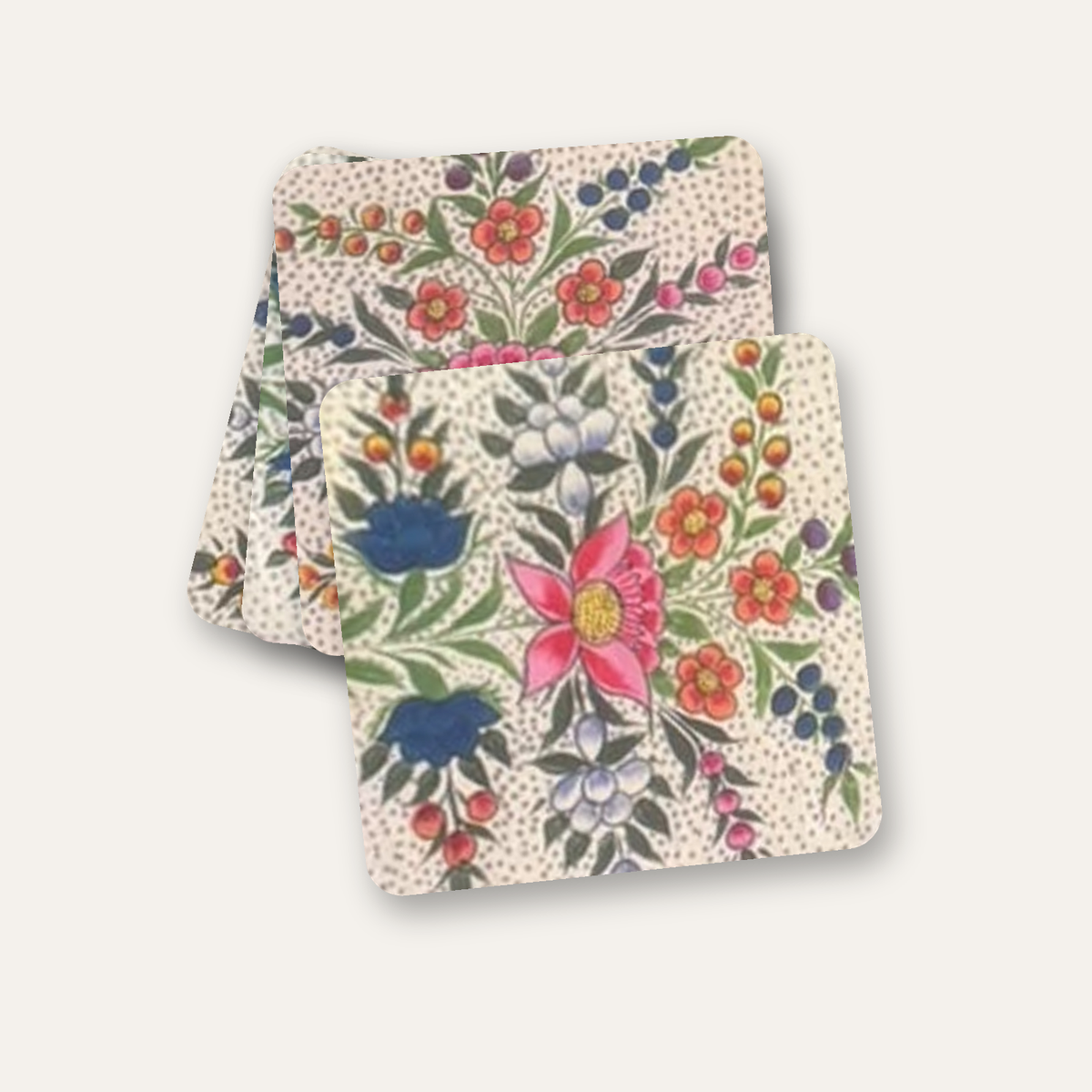 Kashmiri Paper Mache Floral Coaster Set