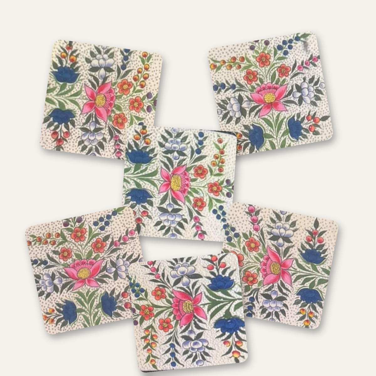 Kashmiri Paper Mache Floral Coaster Set
