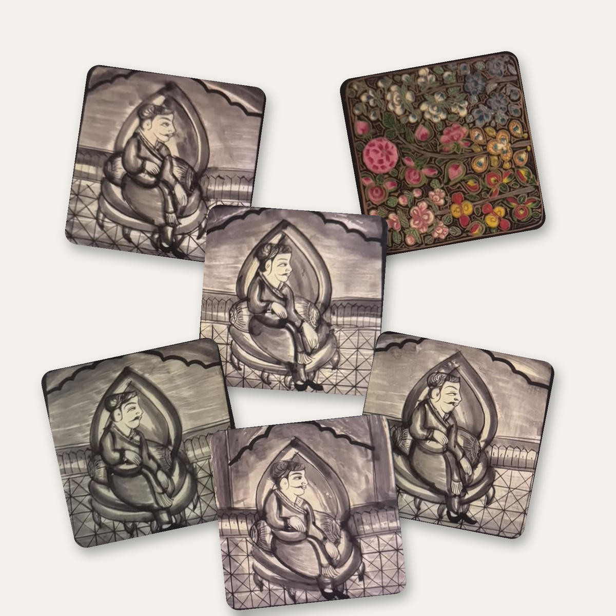 Kashmiri Paper Mache Royal Miniature Art Coaster Set